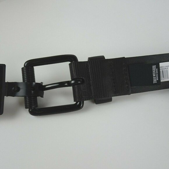New TRUE RELIGION Men's Embossed Van Belt Matte Black Faux Leather Textured 32 - Picture 8 of 12